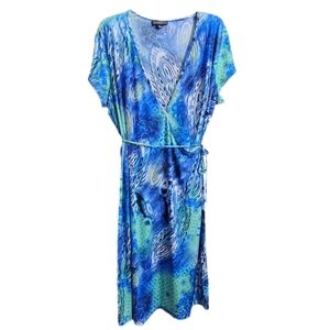 Elementz womens tie up failure wrap midi dress size xl womens blue green